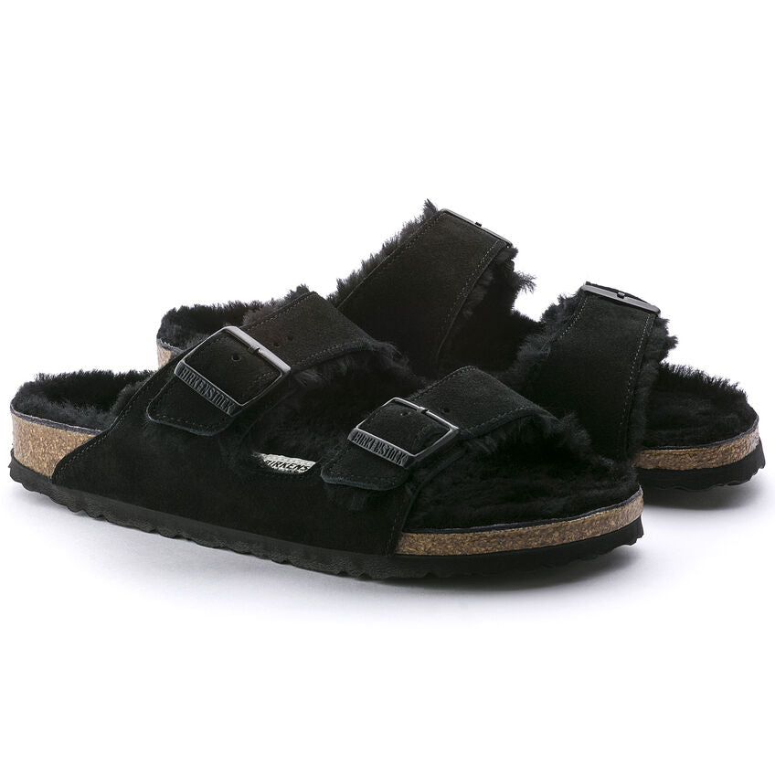 Birkenstock - Arizona Shearling - Black Suede Leather