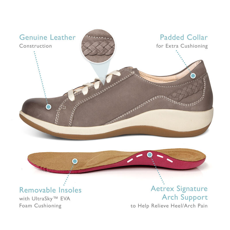 Aetrex - Dana - Lace Up Oxford - Warm Grey Nubuck Leather